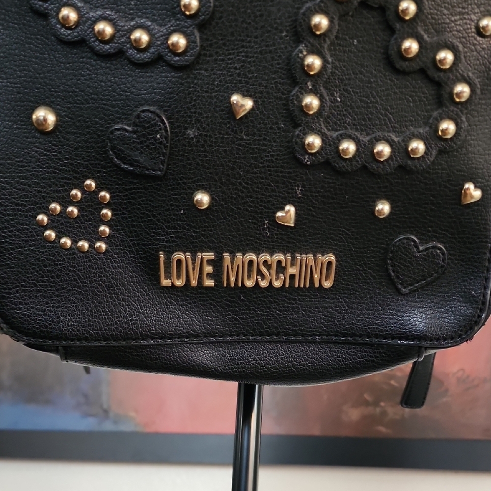 Love Moschino Black Studded Heart Backpack Gold Hardware Mini Bag OS - Picture 3 of 15